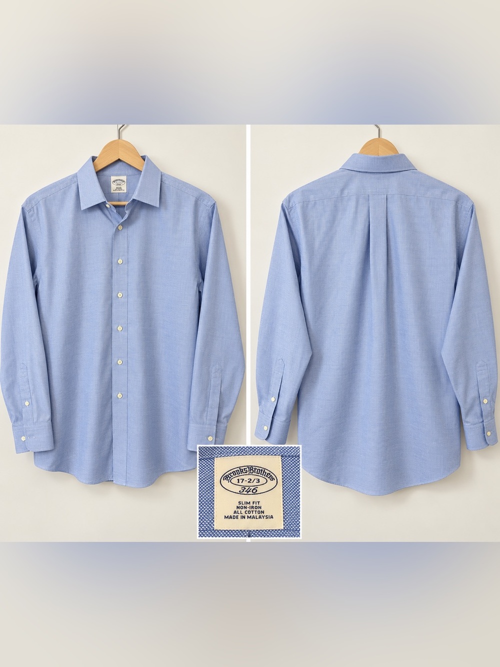 Brooks Brothers Slim Fit Light Blue Cotton Dress Shirt 17 and 2/3